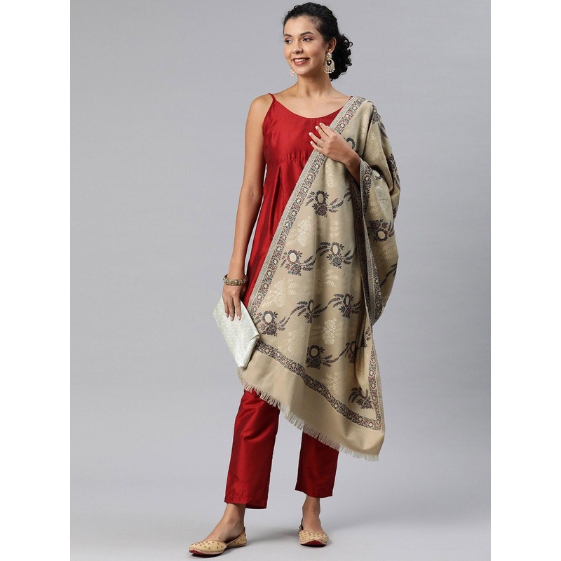 Sangria Ethnic Motifs Woven Design Woollen Pashmina Stole