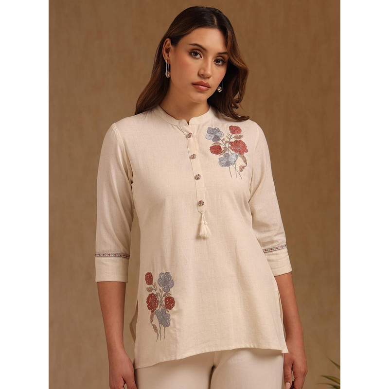 Soch Women Mandarin Collar Embroidered Cotton Tunic