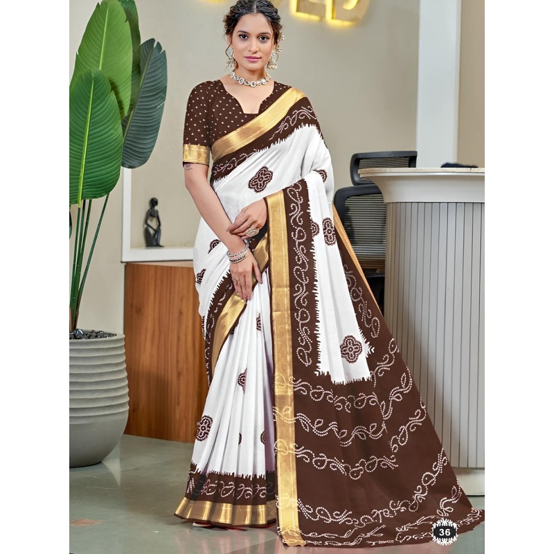 all about you Bandhani Printed Pure Cotton Saree With Blouse