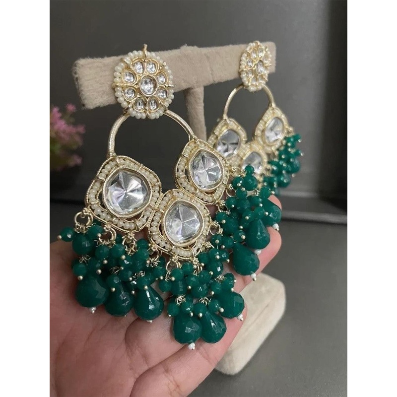 Anouk Gold-Plated Artificial Stones & beaded Floral Shaped Drop Earrings