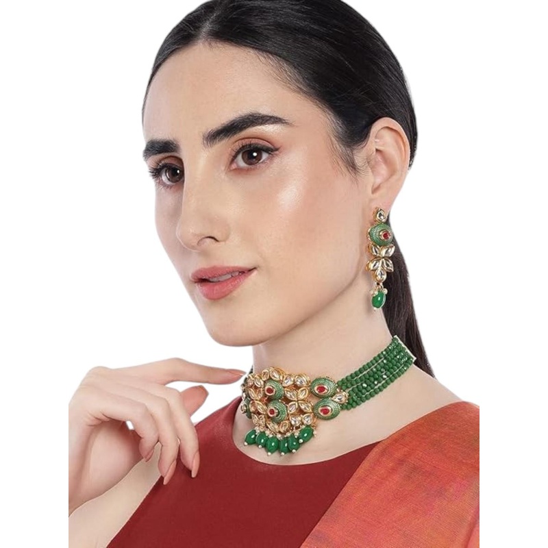 Anouk Gold-Plated Kundan-Studded & Beaded Choker Jewellery Set