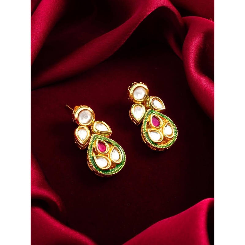 Anouk Gold-Plated Kundan Studded Teardrop Shaped Drop Earrings