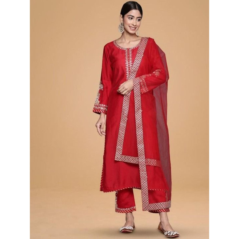 House of Pataudi Women Ethnic Motifs Embroidered Kurta with Trousers & Dupatta