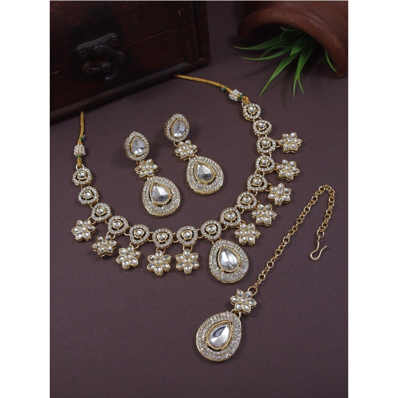 I Jewels Gold-Plated Stone-Studded Choker Women Jewellery Set