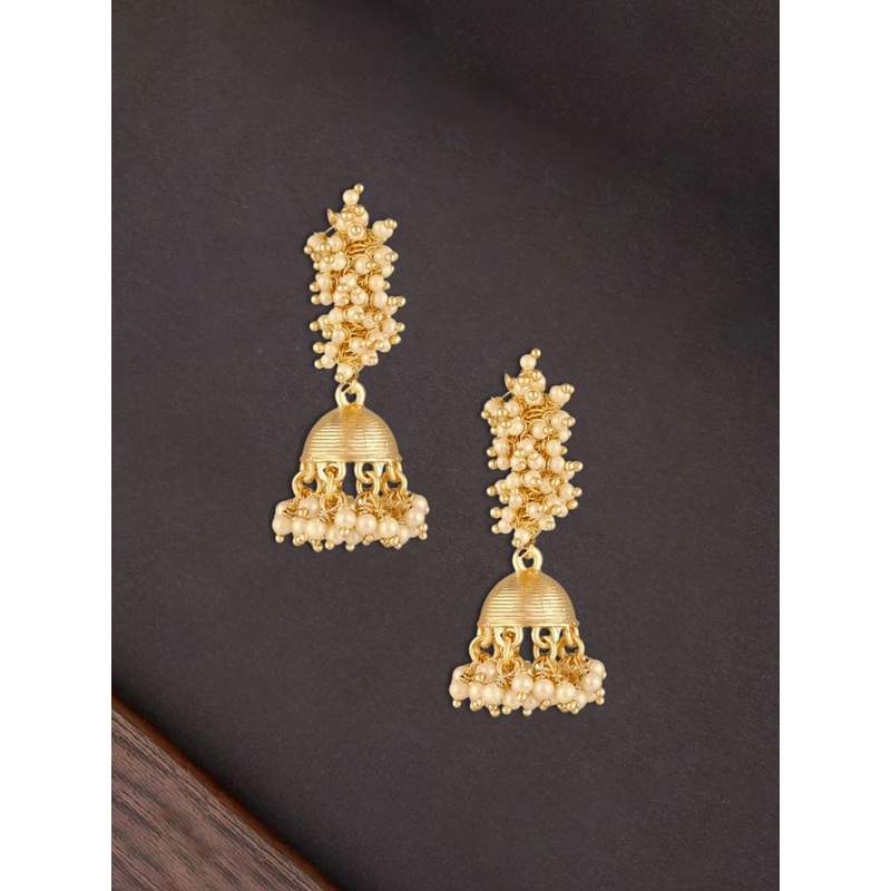 Jazz and Sizzle Gold Plated Pearls Beaded Dome Shaped Jhumkas