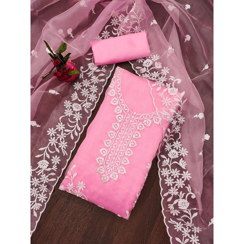 Leeza Store Embroidered Organza Unstitched Dress Material