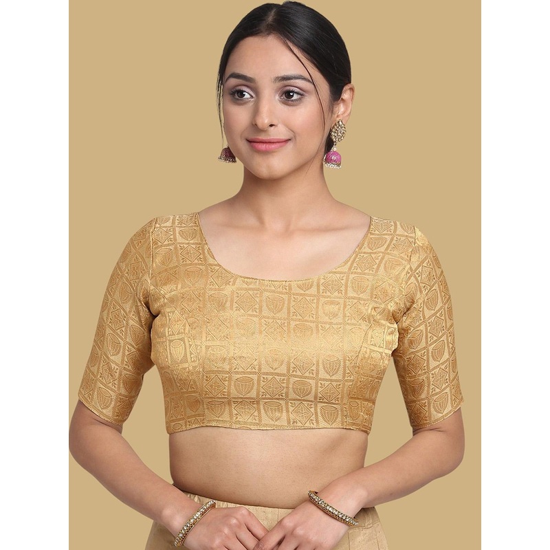 Oomph! Woven Design Boat Neck Saree Blouse