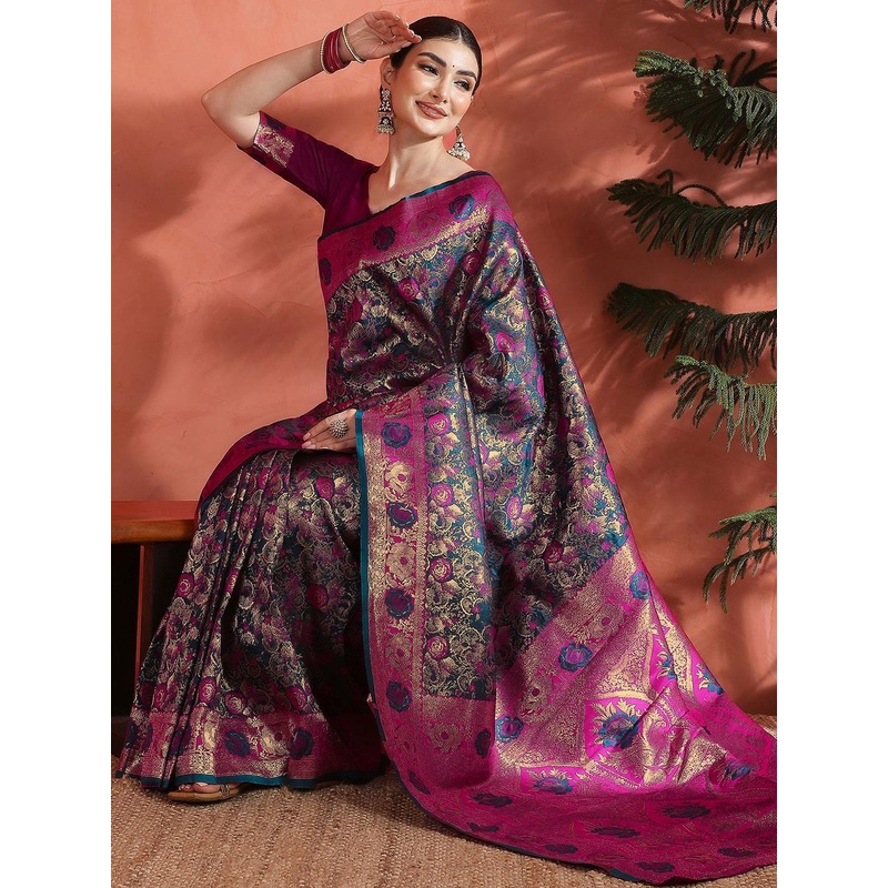 Sangria Woven Design Zari Saree With Unstitched Blouse