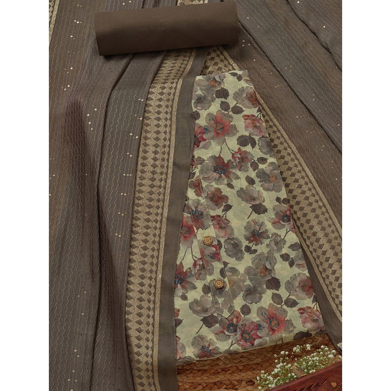 Soch Floral Printed Zari Chanderi Unstitched Dress Material