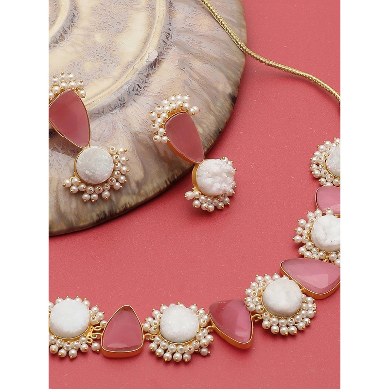 SOHI Gold-Plated Stone-Studded & Beaded Jewellery Set