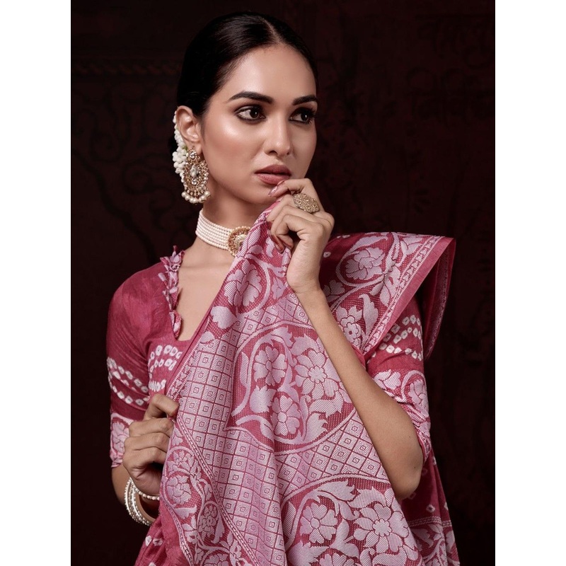 Taavi Bandhani Printed Zari Saree