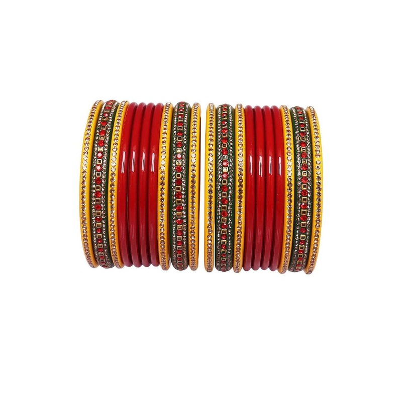 TAJ BRIDAL STORE Set Of 20 Kundan Studded Lac Bangles