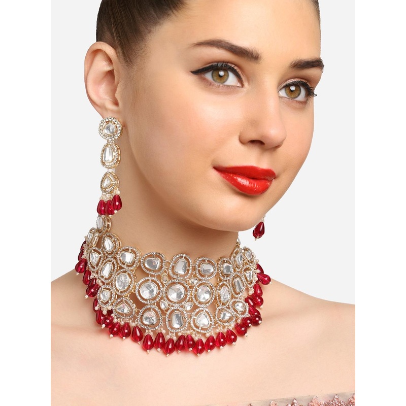 Zaveri Pearls Gold-Plated Pearls & Stones  Studded Jewellery Set
