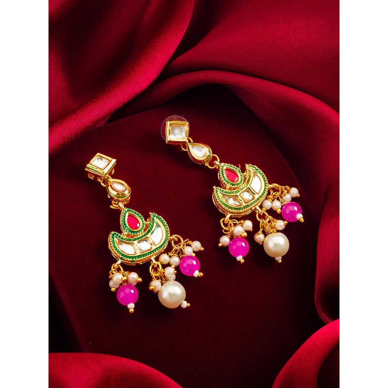 aadita Gold-Plated Classic Kundan and AD Studded Drop Earrings