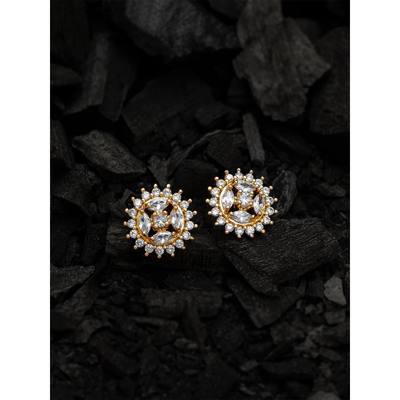 Anouk Gold Plated American Diamond Studded Floral Shaped Studs