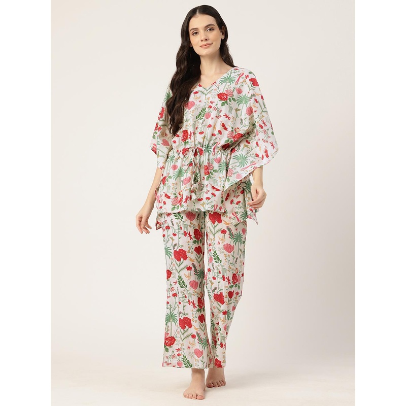 ETC Floral Printed Pure Cotton Kaftan Night Suit
