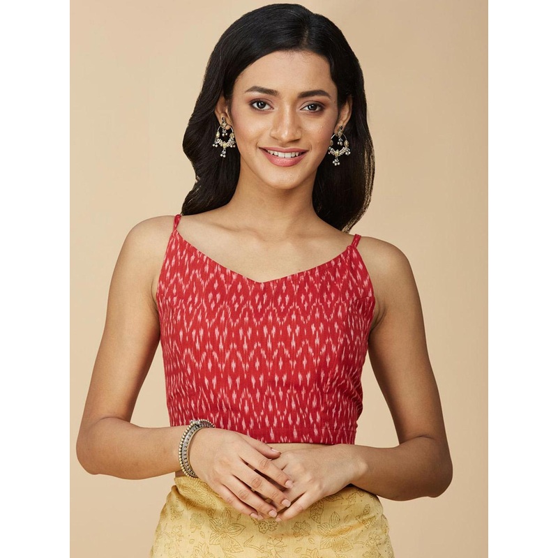 Fabindia Ikat Printed Cotton V-Neck Saree Blouse