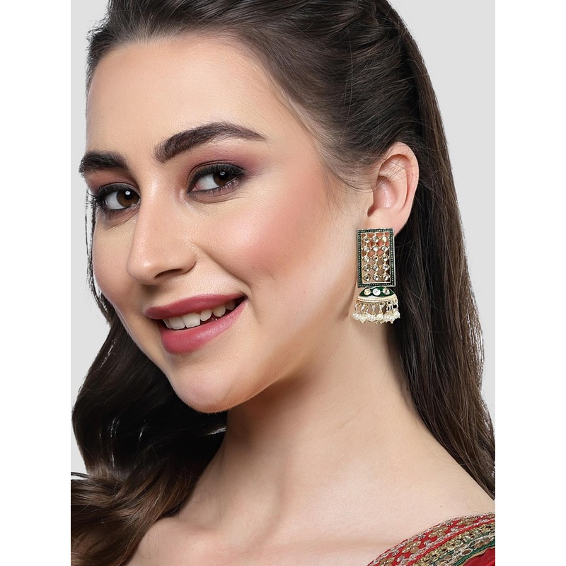 KARATCART Gold-Plated Meenakari Kundan studs Contemporary Drop Earrings