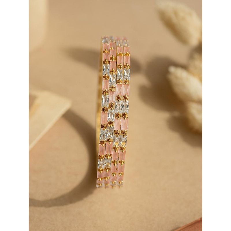 KARATCART Set Of 4 Gold-Plated American Diamond Studded Bangles