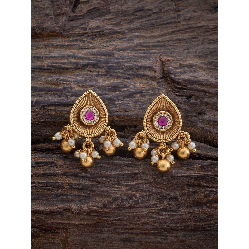 Kushal’s Fashion Jewellery Gold-Plated Antique Stone Studded & Beaded Studs
