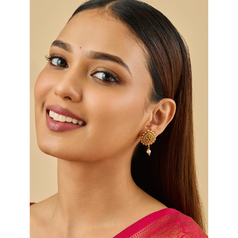 Kushal’s Fashion Jewellery Gold-Plated Ethnic Antique Contemporary Studs Earrings