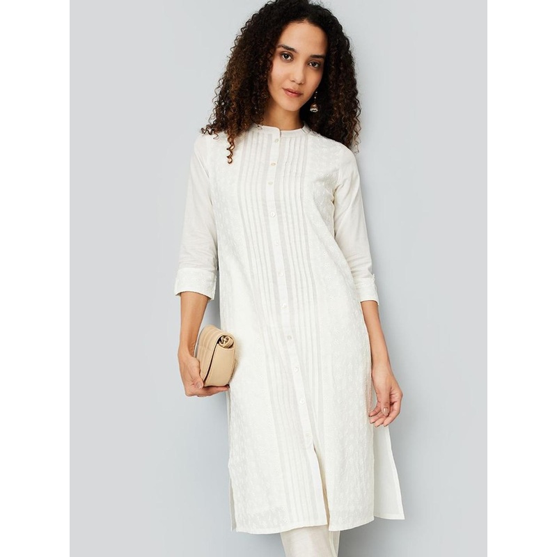 max Woven Design Thread Work Cotton Straight Kurta