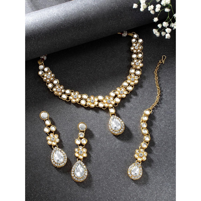 Peora White Gold-Plated Kundan & Crystals Jewellery Set