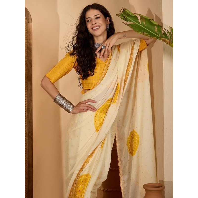 Sangria Bandhani Printed Embroidered Border Saree