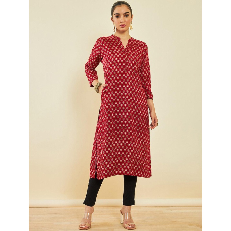 Soch Ethnic Motif Printed Mandarin Collar Straight Kurta