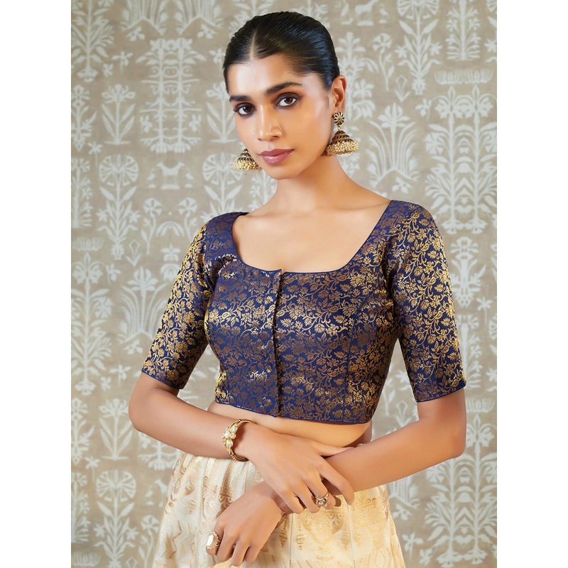 Soch Women Navy Blue Woven Embroided Saree Blouse