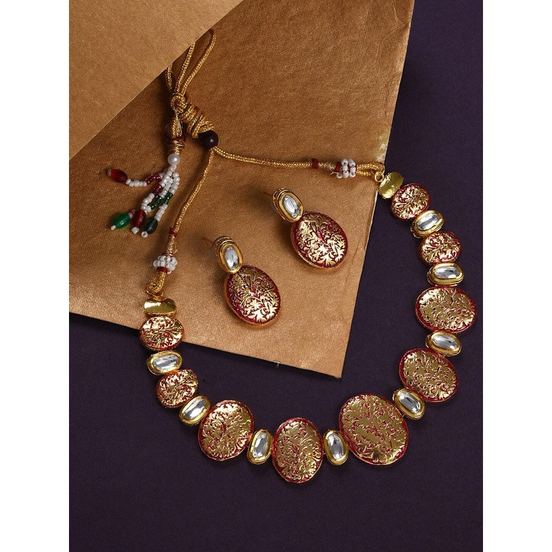 SOHI Gold-Plated Kundan-Studded Necklace & Earrings