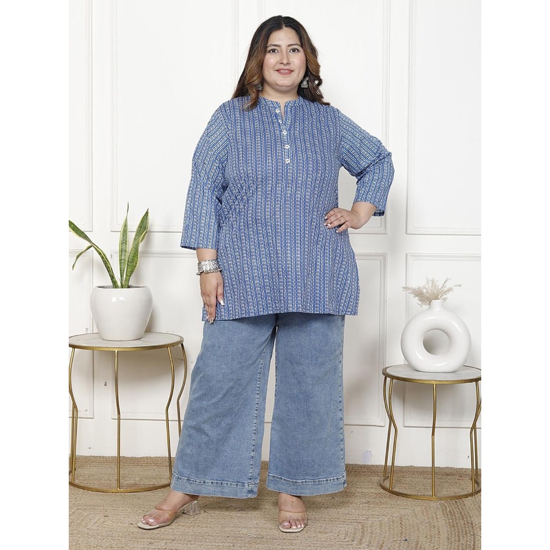 Swasti Women Striped Printed Mandarin Collar Straight Kurtis