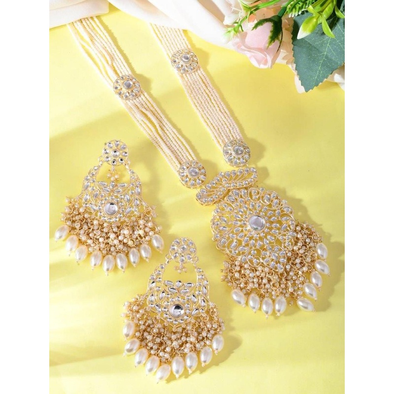 VOJ Gold-Plated Stainless Steel Pearl-Beaded Jewellery Set