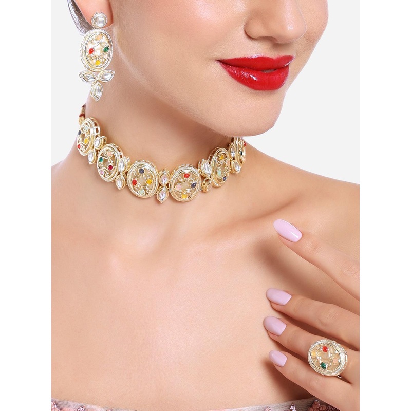Zaveri Pearls Gold Plated Kundan-Studded Jewellery Set