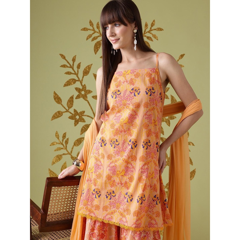 Anouk Ethnic Motifs Printed Lace Inserts Kurta with Sharara & With Dupatta