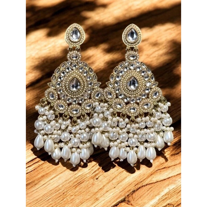 Anouk Gold-Plated Artificial Stone & Beads Contemporary Drop Earrings