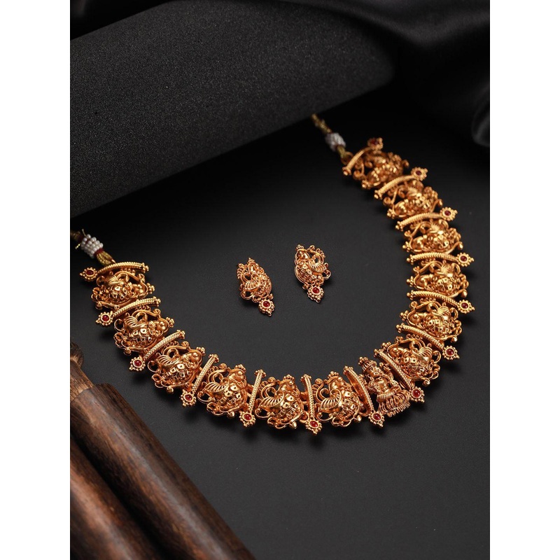 Anouk Gold-Plated Artificial Stones Studded Temple Choker Jewellery Set