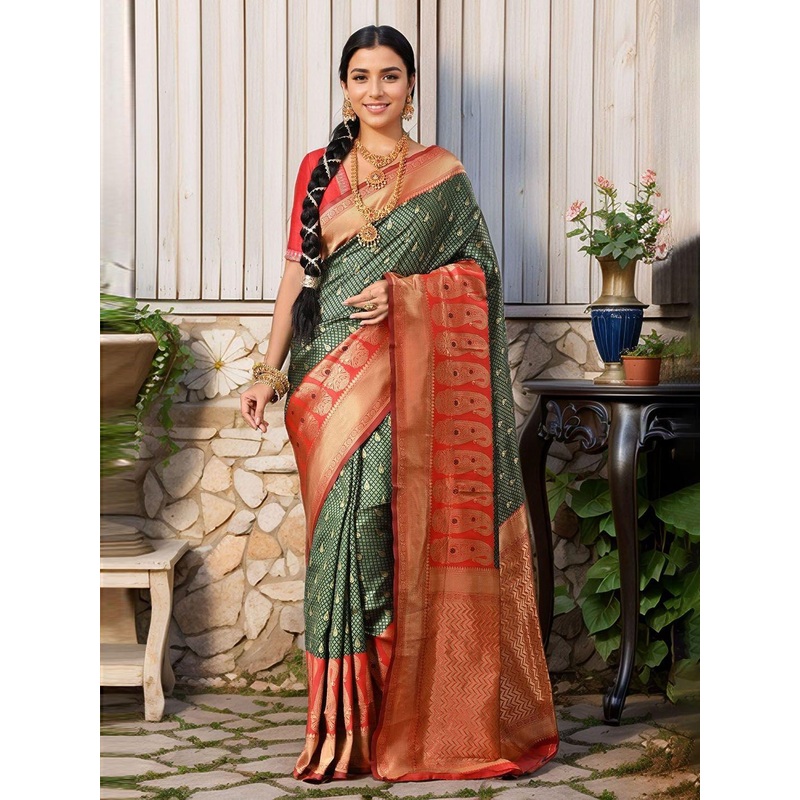 Anouk Rustic Ethnic Motifs Woven Design Zari Kanjeevaram Saree