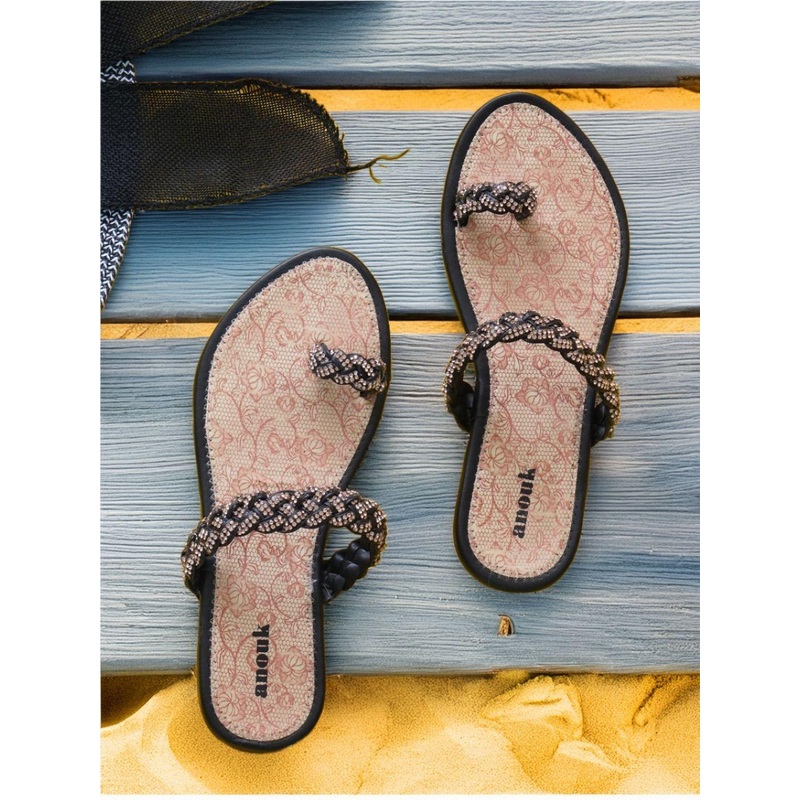 Anouk Women Embellished Open Toe One Toe Flats