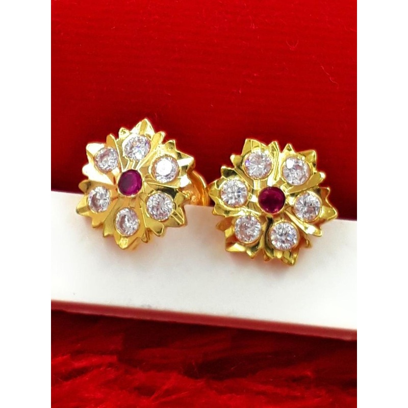 Anujeet Fashion Hub Gold Plated AD Studded Floral Shaped Studs