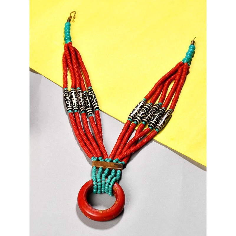 Bamboo Tree Jewels Red & Blue Afghan Necklace