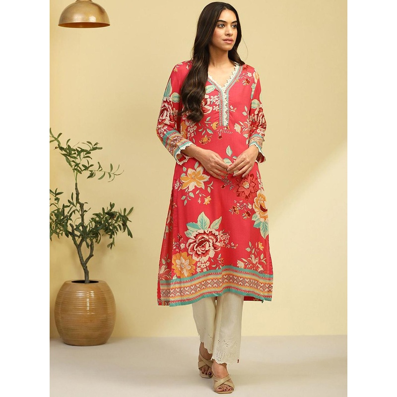 Biba Floral Printed Flared Sleeves A-Line Kurta