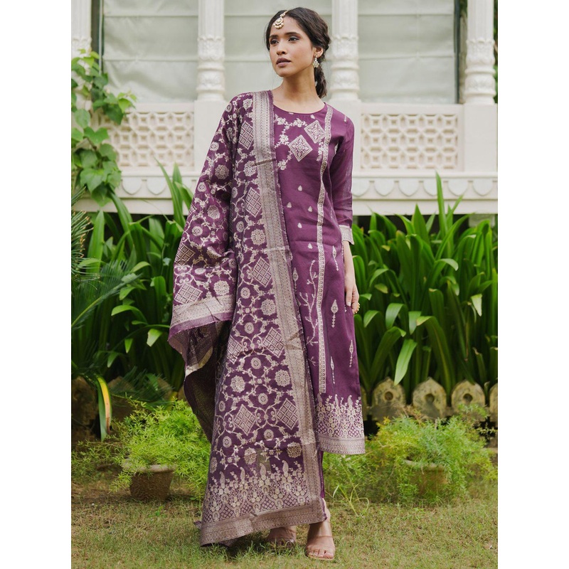 Indo Era Women Woven Design Regular Kurta with Trousers & With Dupatta