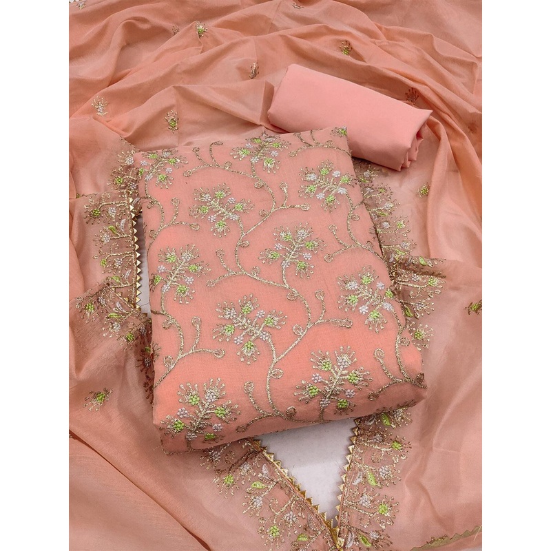 KALINI Floral Embroidered Art Silk Unstitched Dress Material