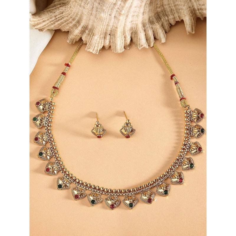 KARATCART Gold Plated Stone Studded Jewellery Set