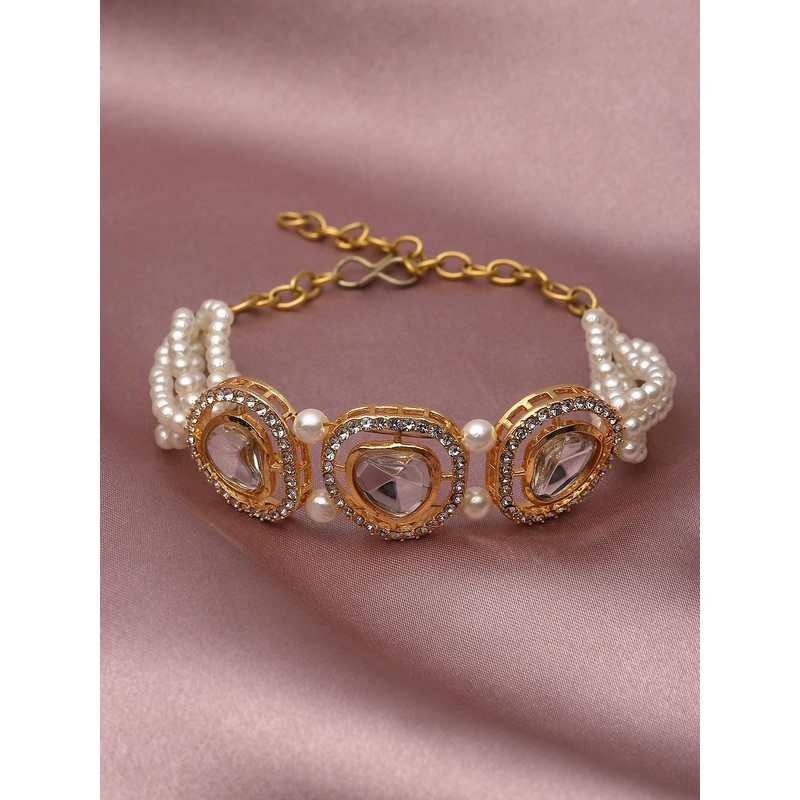 KARATCART Women Kundan Studded Gold-Plated Wraparound Bracelet