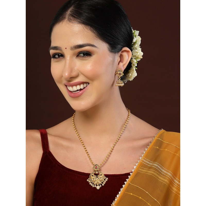 PANASH Gold-Plated CZ-Studded Pendant With Chain