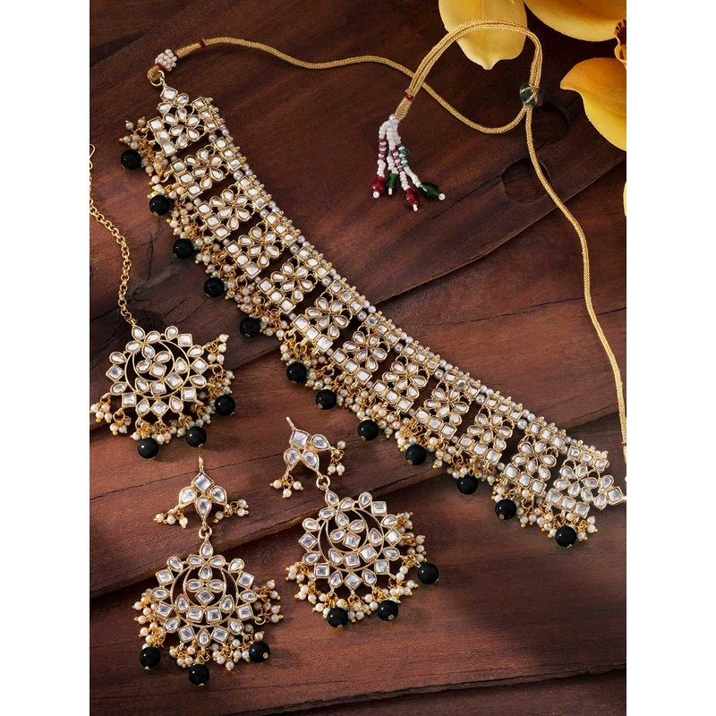 Peora Black Gold-Plated Kundan Embellished Handcrafted Jewellery Set