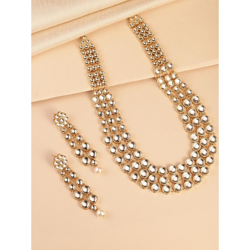 Peora Gold-Plated Kundan Necklace & Earrings Jewellery Set