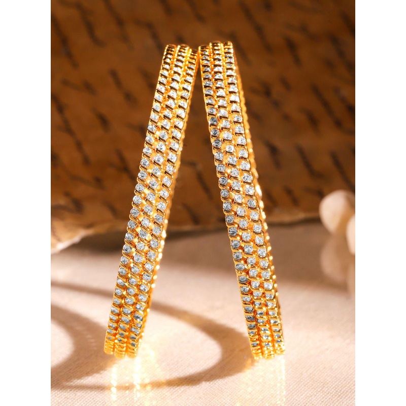 Rubans Set of 6, 22K Gold-Plated Cubic Zirconia Studded Bangles